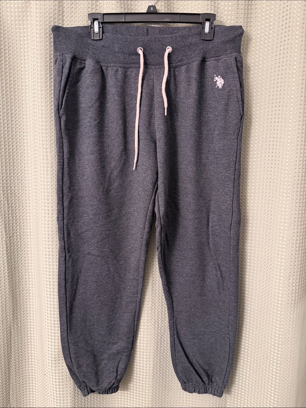 U.S. Polo Assn. Charcoal Jogger Sweatpants with Pink Drawcord